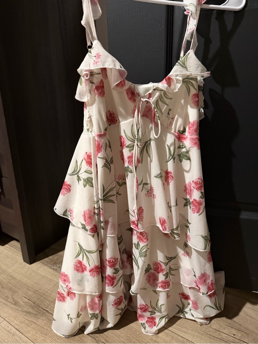 Cream Floral Ruffle Sundress with Pink Roses